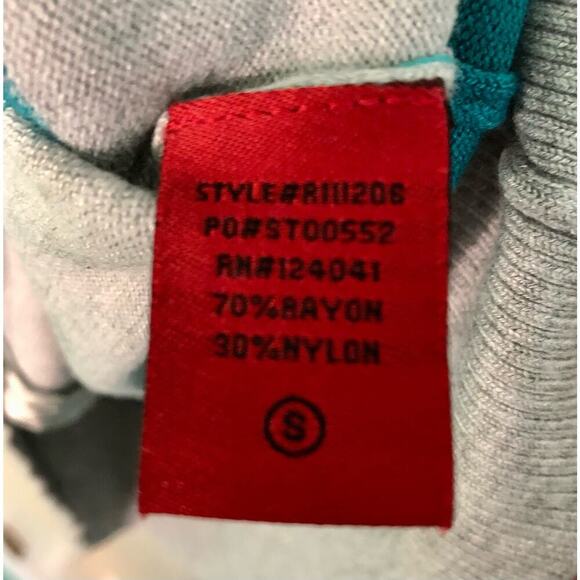 Red Brand Short Sleeve Button Down Cardigan Gray w/ Teal Stripes Size Small - Picture 4 of 6